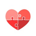 Jigsaw icon in heart form. Four puzzle pieces connected together. Love concept Royalty Free Stock Photo